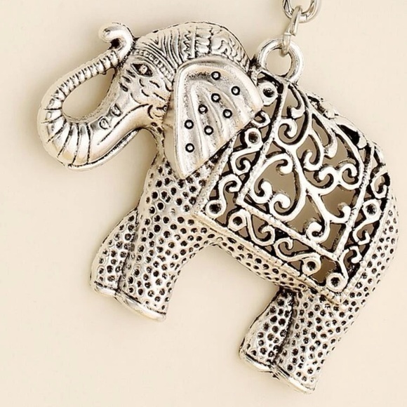 Hollow Out Lucky Elephant Charm Keychain Silver Plated Lucky Gift Fortune Animal - Picture 3 of 6